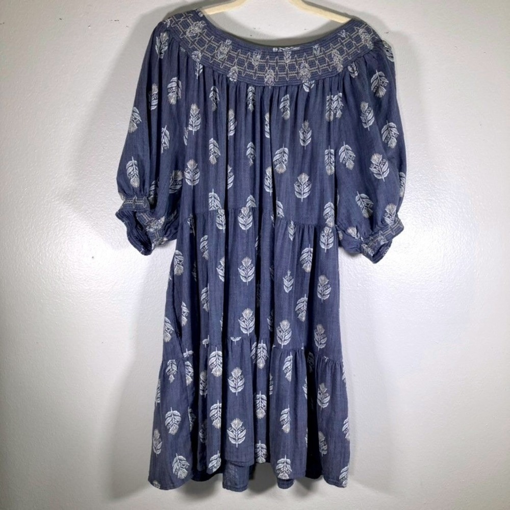 Old Navy Womens XL Blue Botanical Print Smocked Tiered Mini Dress with Pockets